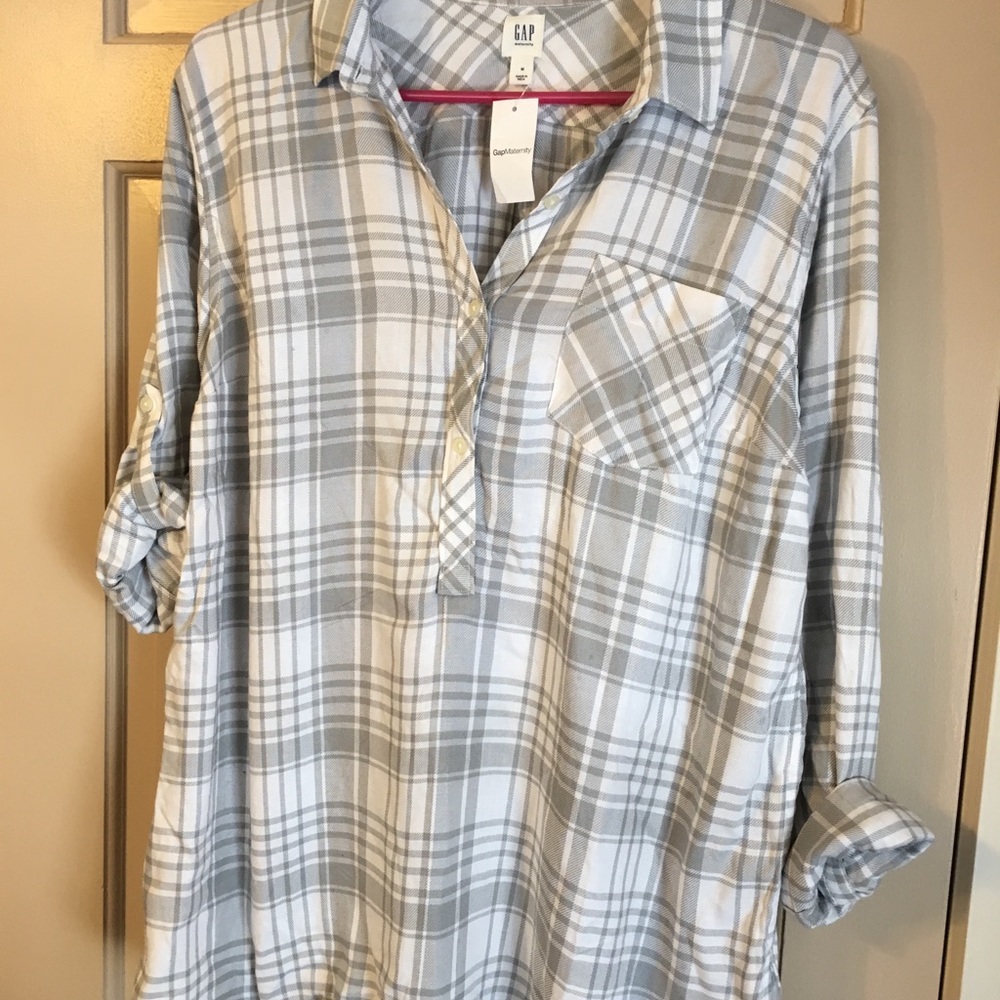 NWT GAP roll sleeve maternity popover, M gray
